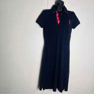 Ralph Lauren Mini Navy Blue Pink Big Pony Short Sleeve Polo Tee Shirt Dress M
